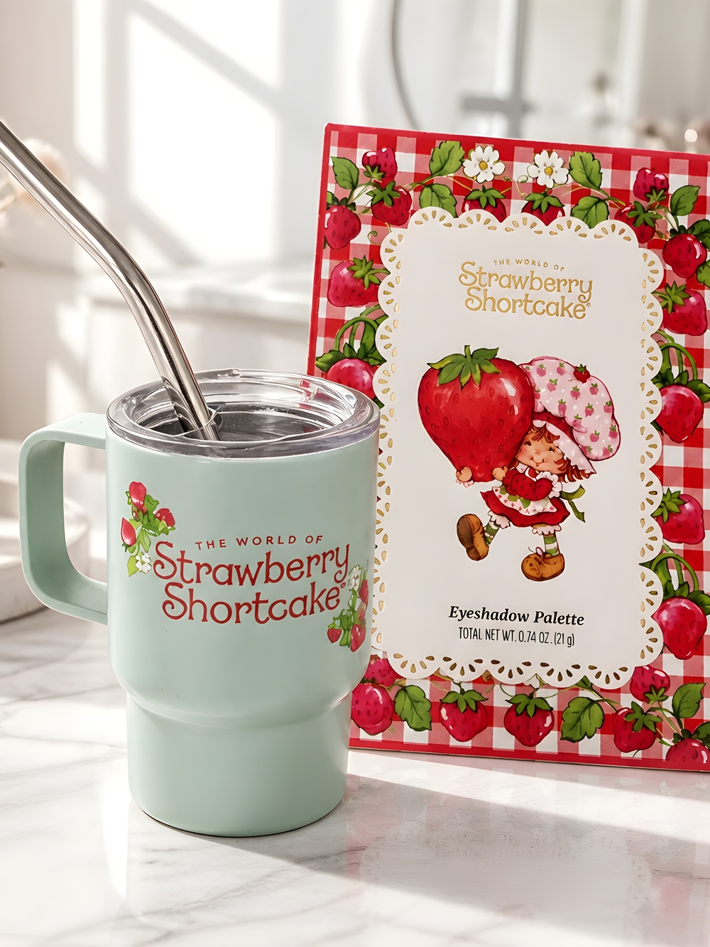 Strawberry Shortcake Eyeshadow Palatte/Mini Metal Tumbler w/Metal Straw
